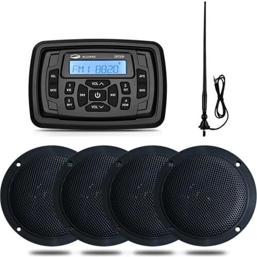 Waterproof Marine Radio Boat Audio Stereo Bluetooth MP3 Player+4" Marine Speaker+AM FM Antenna For RV ATV Golf Cart Motorcycle