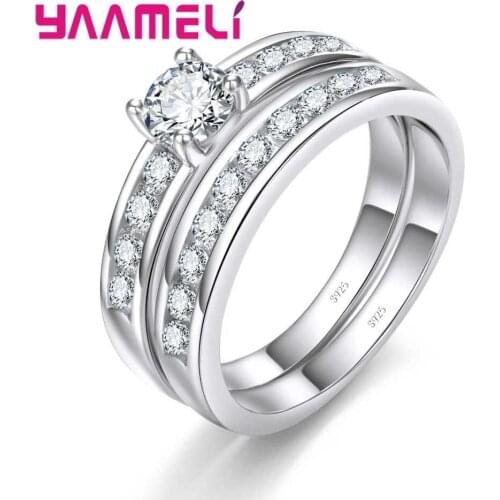 New Luxury 925 Sterling Silver Women Ring Sets Cubic Zirconia Wedding Engagement Ring For Woman Bridal Anillos Bijoux