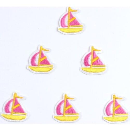 10pcs/lot Embroidered small sailboat Patches Iron On Cartoon Appliqued DIY Stickers for baby kids bags hats shoes jeans coats
