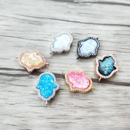 10 Pieces Mix Color Opal Stone palm shaped charm connector Double Bail DIY Making Bracelet women Jewelry CT447