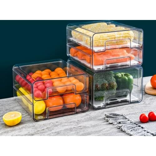 2-Tier Clear Fridge Organizer Pantry Freezer Organizer Food Container Fruit Fresh-keeping Box Egg Holder Kitchen Storage Bins