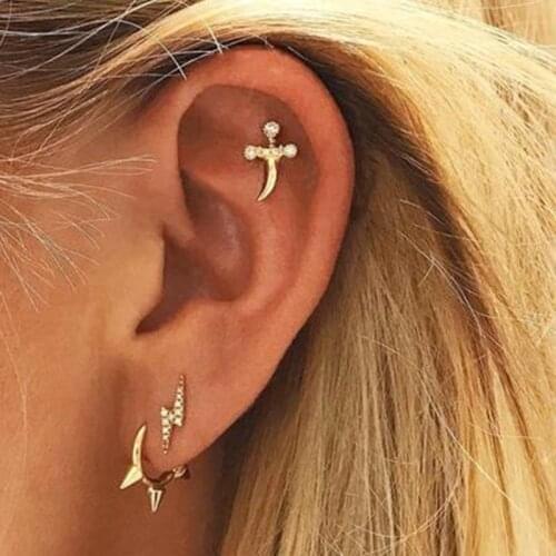 4pcs/lot Fashion Popular Earrings Stars Lightning Porous Combination Set Stud Earrings Flash Crystal Earrings Ladies Ear Jewelry