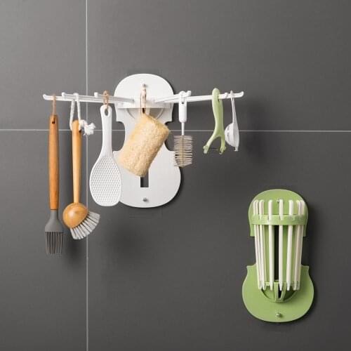 7 In 1 Foldable Kitchen Storage Rack Wall-Mounted Puch Free Bathroom Stretchable Sundries Hanging Racks