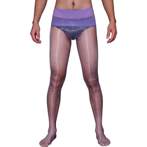 Men Elastic Waistband Sheer Thin Pantyhose Solid Color Glossy See-Through Stretchy Stockings Sissy Nightwear for Lingerie Night