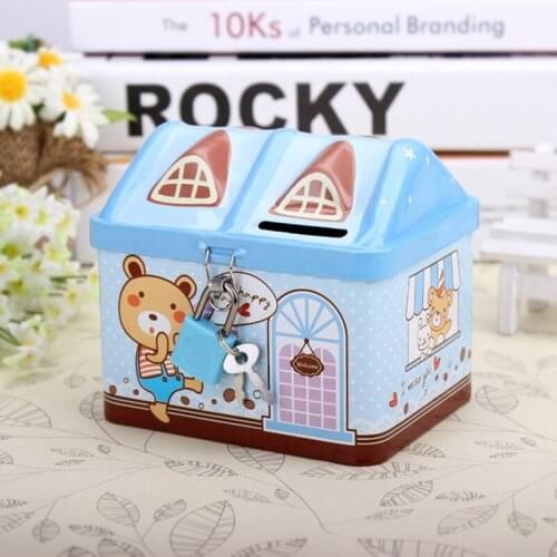 House Model Tinplate Piggy Bank Cartoon Saving Pot Metal Ornaments Childrens Friend Presents Money Penny Box birthday gift