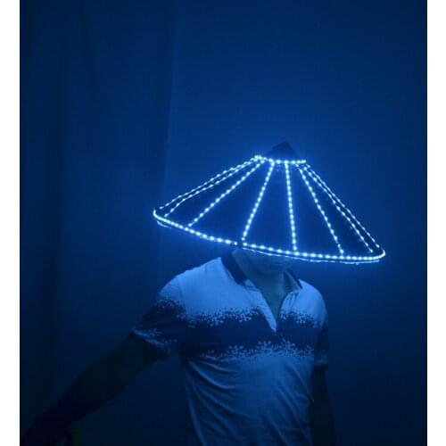 Brawl DJ Assassin bar nightclub show costume props custom hat Ninja helmet LED light bamboo straw hat