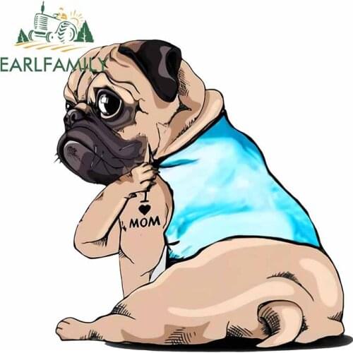 EARLFAMILY 13cm For Pug Dog Funny Car Stickers Waterproof Decal Car Accessories Motorcycle Decals Sunscreen For JDM SUV RV