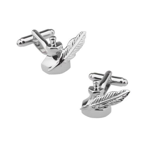 Gemelolandia-silver-colored feather and Tintero shirt cufflinks-original cufflinks for shirts-Mens Accessories