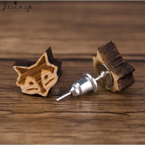 Jisensp Origami Fox Wooden Stud Earrings Handmade Creative Jewelry for Women Fashion Earrings Geometry Brincos Christmas Bijoux