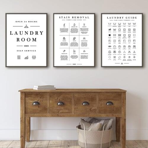 Canvas Painting Laundry Room Sign Wall Art Print Laundry Symbol Laundry Care Guide Posters and Prints Wall Pictures Decoration