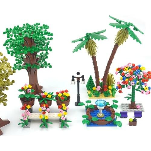 DIY Bricks House Accessories Tree branch Grass Flower City Plant MOC Parts Building Blocks Garden Fountain Compatible with leduo