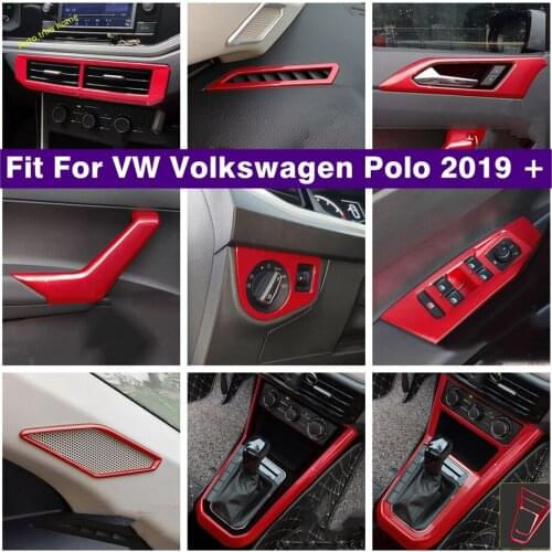 Red Interior Refit Kit Lift Button / Head Lamps / Air AC Outlet / Gear Box Panel Cover Trim For VW Volkswagen Polo 2019 - 2021