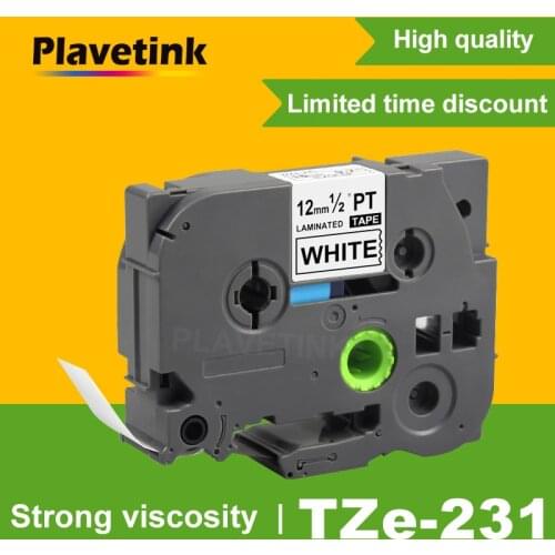 Plavetink TZe231 Compatible for Brother P-touch Printer Label Tape Tze-231 Tz-231 12mm Black on White TZe 231 Laminated Ribbons