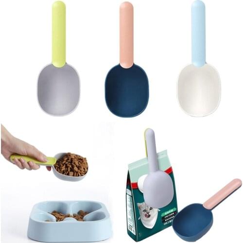 Dog Cat Food Spoon Mutli-function Portable Pet Cat Dog Food Shovel Scoop Feeding Spoon with Sealing Bag Clip Pet Feeders