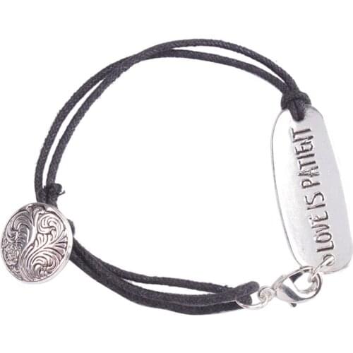 Fashion Black Waxed Cord Word ID Bracelet