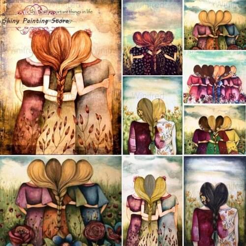 5D DIY Diamond Painting Forever Friendship Sisters Mosaic Diamond Embroidery Cross Stitch Kit Cartoon Portrait Home Decor Art Gi