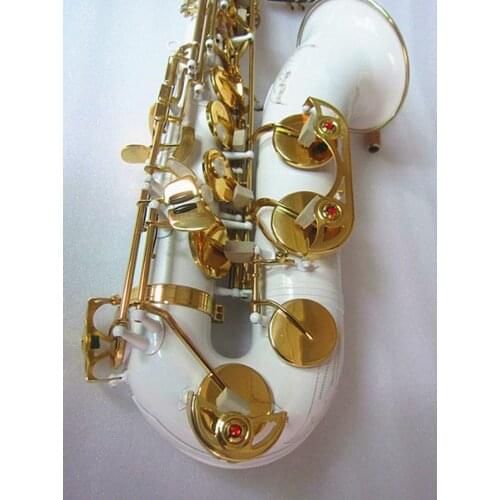 New Bb Tenor Saxophone Professional Brass White gold key B Flat Musical Instruments Tenor Sax with Case Mouthpiece