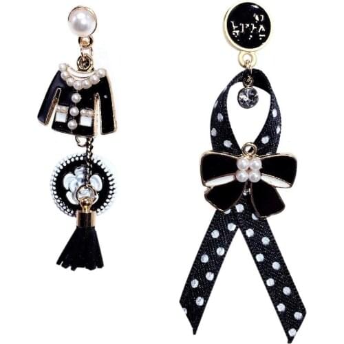 New Asymmetric Creative Clothes Polka Dot Bow Earrings For Women Fashion Earring Jewelry clothes tassel Bow E629