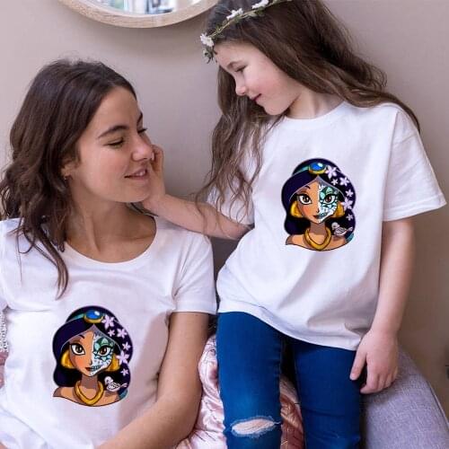 Same Family T-Shirts Clothes Tumblr Outfits for Girls T Shirt Disney Princess Jasmine Mother and Daughter Summer Vogue Dropship