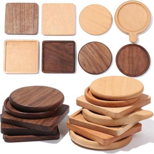 Natural Non-Slip Wooden Coaster Round Square Insulation Pad Cup Decorative Cushion Water Coaster Desktop Decor Accessories