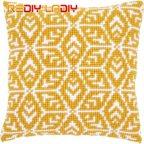 Cross Stitch Cushion Geometric Design Pillow Case Pre-Printed Canvas Thick Yarn Cross-stitch Kits Needlepoint Arts and Crafts