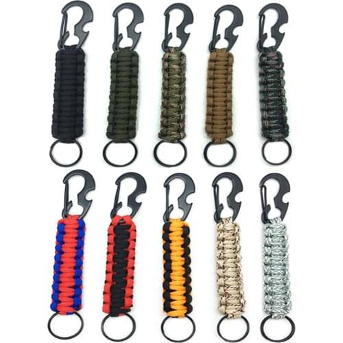 Hiking Carabiner Military Paracord Cord Outdoor Camping Accessories Keychain Ring Survival Kit Emergency Knot Bottle Opener