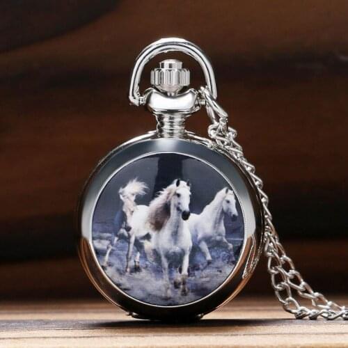 Luxury Small Horse Design Quartz Fob Pocket Watch with Fashion Pendant Sweater Necklace Chain Gift To Women Free Drop Shipping