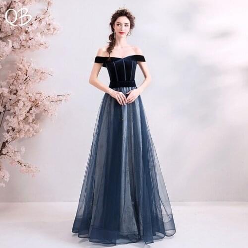 Dark Blue A-line Cap Sleeve Tulle Simple Elegant Evening Dresses 2020 New Fashion Long Formal Evening Gowns XH413