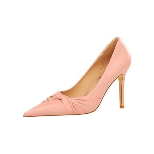 Women Shoes Heel Pink Shoes Spring Woman Flock High Heels Women Pumps Ladies Office Shoes Pointed Toe Leisure Dress Shoes Female