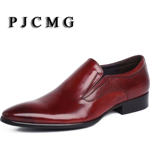 PJCMG New Spring/Autumn Luxury Handmade Genuine Leather High Heels Dress Oxford Flat Original Brand Men Oxford Shoes
