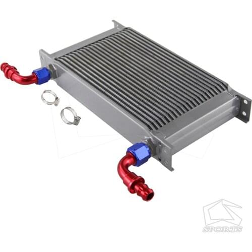 22 Row Universal AN10 Transmission Aluminum Oil Cooler+ 90 degree Fittings Silver