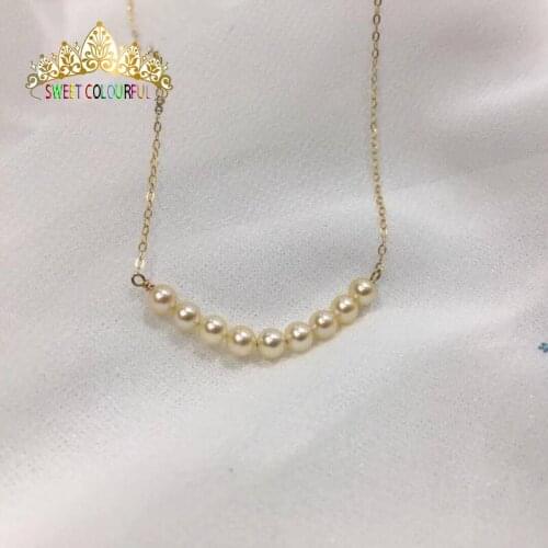 Japan imported natural seawater aokya 3-4MM Canary yellow Pearl 18K Necklace