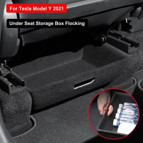 Under Seat Flocking Storage Box For Tesla Model Y 2021 Case Flocked Design Organizer Case Drawer Holder Car Interior Accessories
