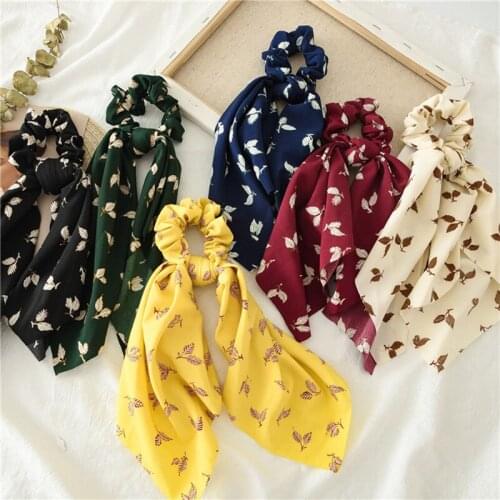 New Vintage Leaf Elastic Floral Hair Scrunchie Chiffon Ribbon hair band Turban Bandage Ponytail Holder For Women Hair Accessorie