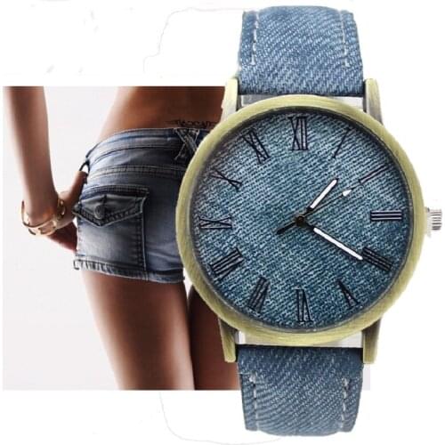 GNOVA Platinum Denim PU leather women watch Jeans Roman Fashion Girl dress wristwatch para femme geneva style A514