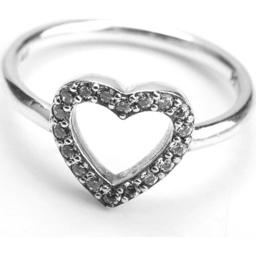 925 Sterling Silver Women Ring Glittering Hollow Heart Clear CZ for Female Wedding Engagement Fine Jewelry