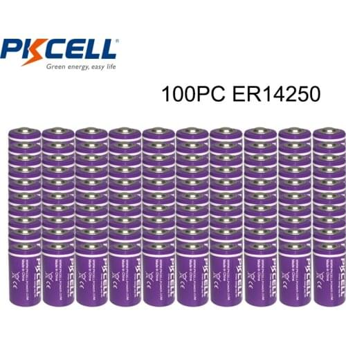 100pcs/lot PKCELL ER14250 Lithium Battery 3.6V 1/2AA 14250 1200mAh Li-SCLO2 Non-recharged Batteries for Electricity/Water/Gas