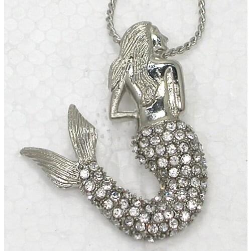 12pcs/lot Wholesale Rhinestone Mermaid Fashion Pendant Necklaces Clothing Chain Jewelry gift F101169