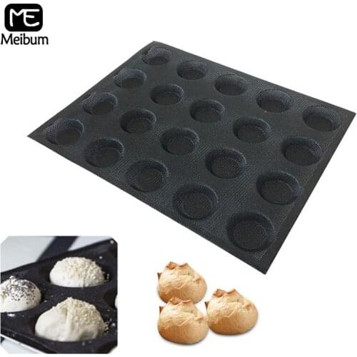 Meibum 20 Cavity Black Porous Silicone Mold Egg Tart Bun Modle Round Shape Bread Eclair Mould Non Stick Bakeware baking Tools
