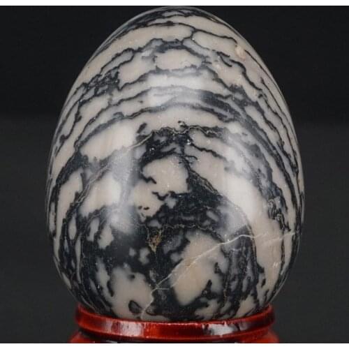 34x44MM Natural Gemstone Zebra Jasper Sphere Egg Healing Reiki Crafts Stone Massage Finger Exercise