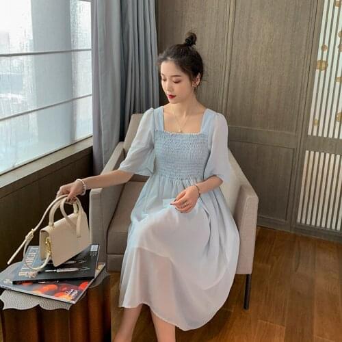 6101# Maternity Dress Summer Solid Color Chiffon Short Sleeve Loose Stylish Dress for Pregnant Women Mom Dress