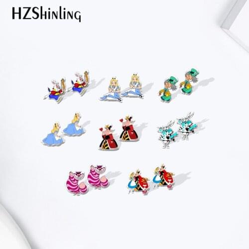 Alice in Wonderland Rabbit Cup Acrylic Stud Earrings Resin Epoxy Ear Jewelry