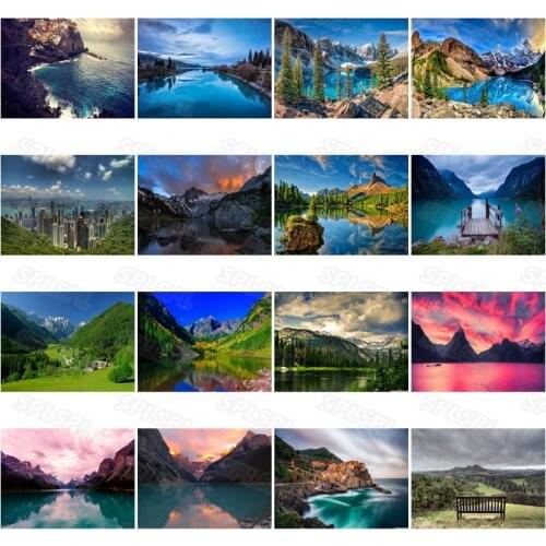 Diy Diamond Painting Tall Majestic Mountains Rivers Green and Clear Rivers Wind Clouds Changing Sky Strange Landscape Poster
