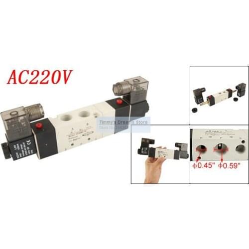Free Shipping 3/8'' Five Way Ports Three Position Solenoid Valve 4V330C-10 AC220V