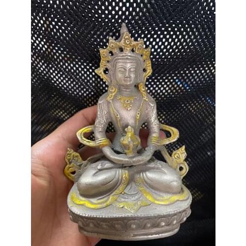 Free shipping China Tibet Silver Bronze Vajrasattva Dorje Sempa Buddha Statue Vajra And Bell