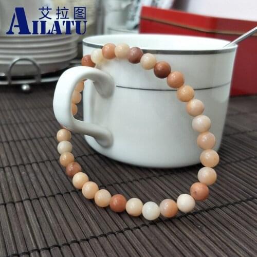 Ailatu Natural Rose Round Stone Beads Bracelet Yoga Jewelry Elasticity Rope Men Charms Bracelets Bangle