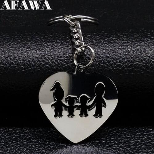 Famliy Stainless Steel Key Keychains Women Dad and Mom Boy Girl Silver Color Auto Key Ring Jewelry Gift llaveros K77313B