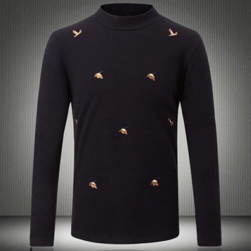 Designer Mens shirts Brand Fashion 2020 New Autumn Winter Thick Male Wild Goose Embroidery Long Sleeve O-neck T Shirt 8321