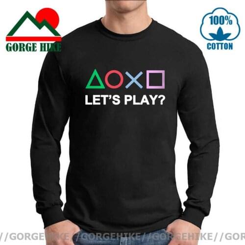 Retro PS Logo T shirt Xbox Video Game play station T-shirt Men Tee shirt Hip Hop 100% Cotton Lets Play PS4 PS5 Long Sleeve boys