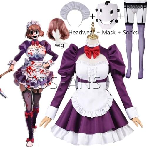 Maid-fuku Kamen Cosplay Costume High-Rise Invasion Cosplay Costume Tenkuu Shinpan Women Maid Outfits Halloween Full set and wig